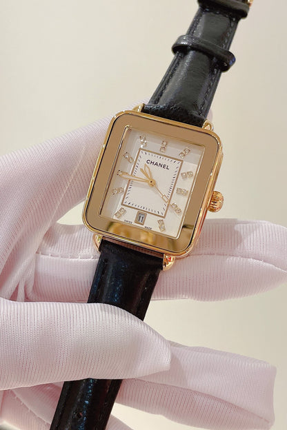 Chanel Première Square Diamond Gold Leather Watch