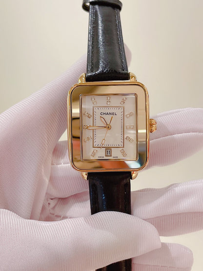 Chanel Première Square Diamond Gold Leather Watch