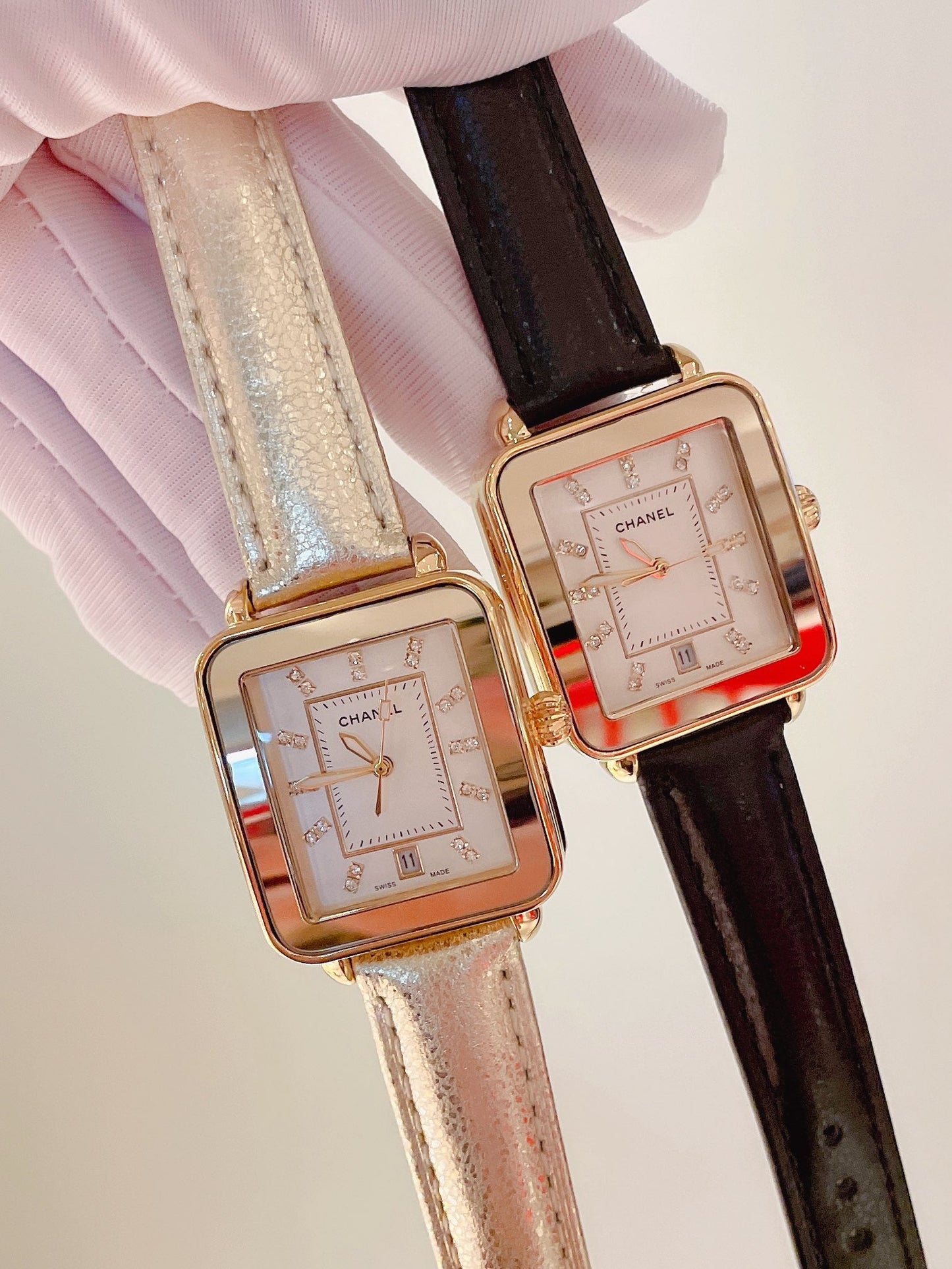 Chanel Première Square Diamond Gold Leather Watch