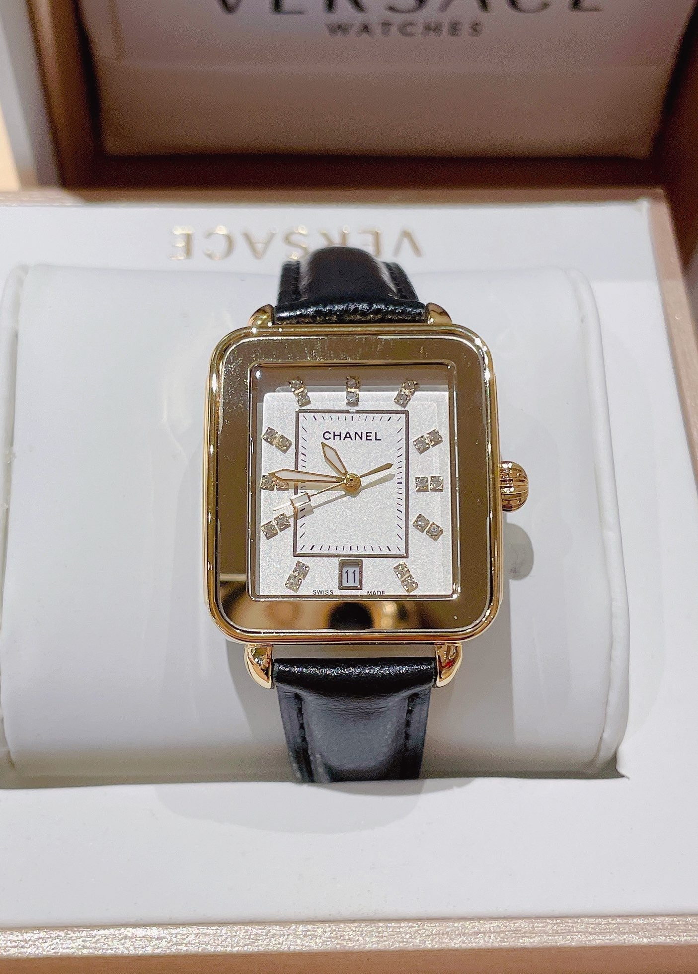 Chanel Première Square Diamond Gold Leather Watch
