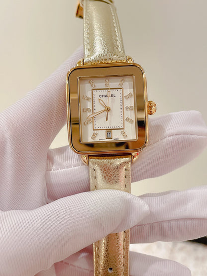 Chanel Première Square Diamond Gold Leather Watch