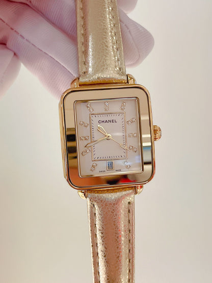 Chanel Première Square Diamond Gold Leather Watch