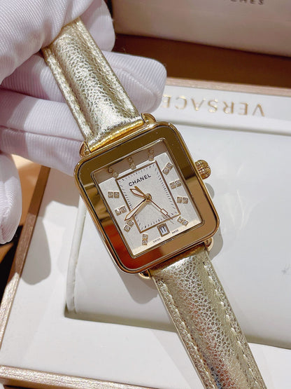 Chanel Première Square Diamond Gold Leather Watch