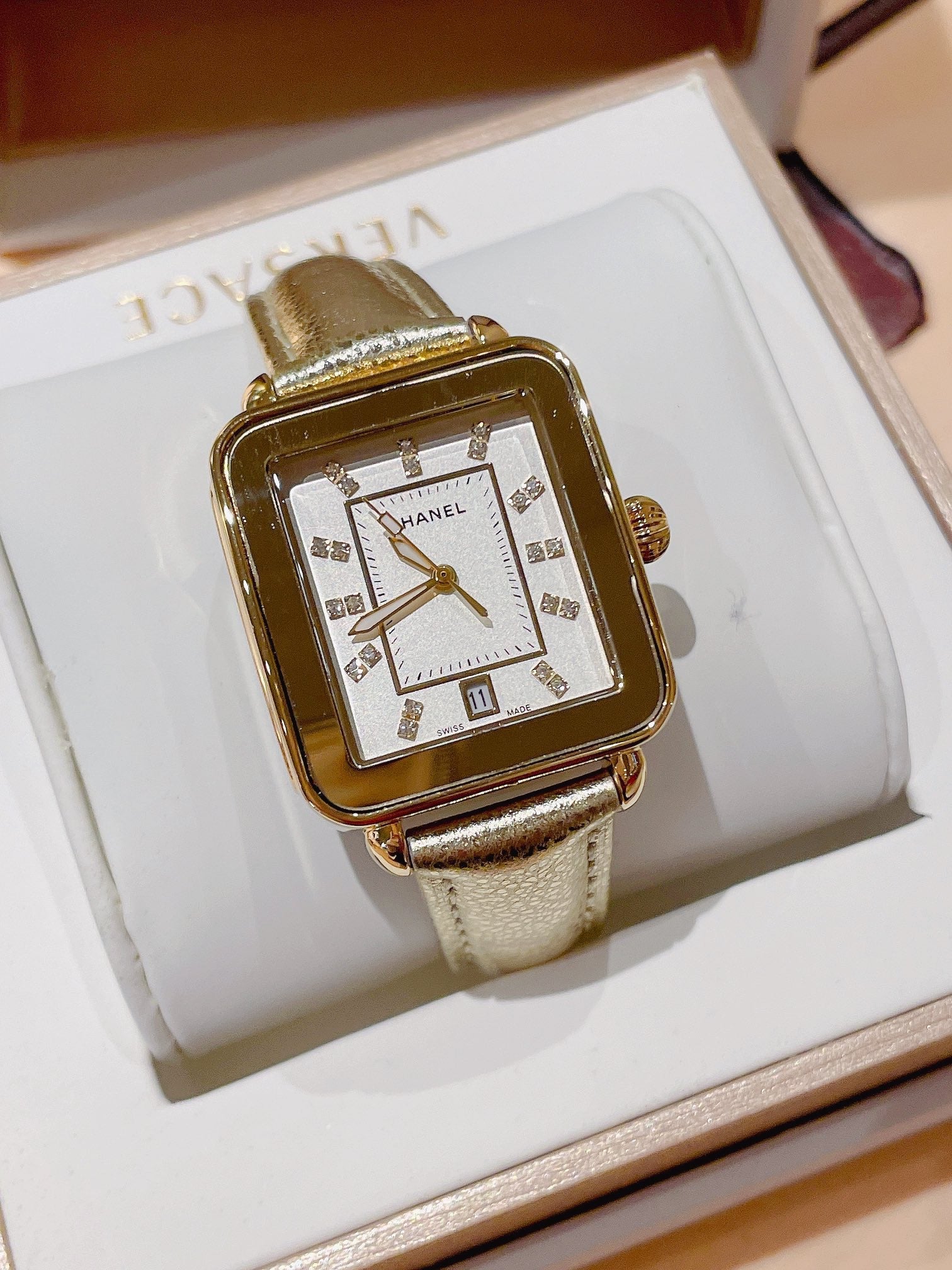 Chanel Première Square Diamond Gold Leather Watch