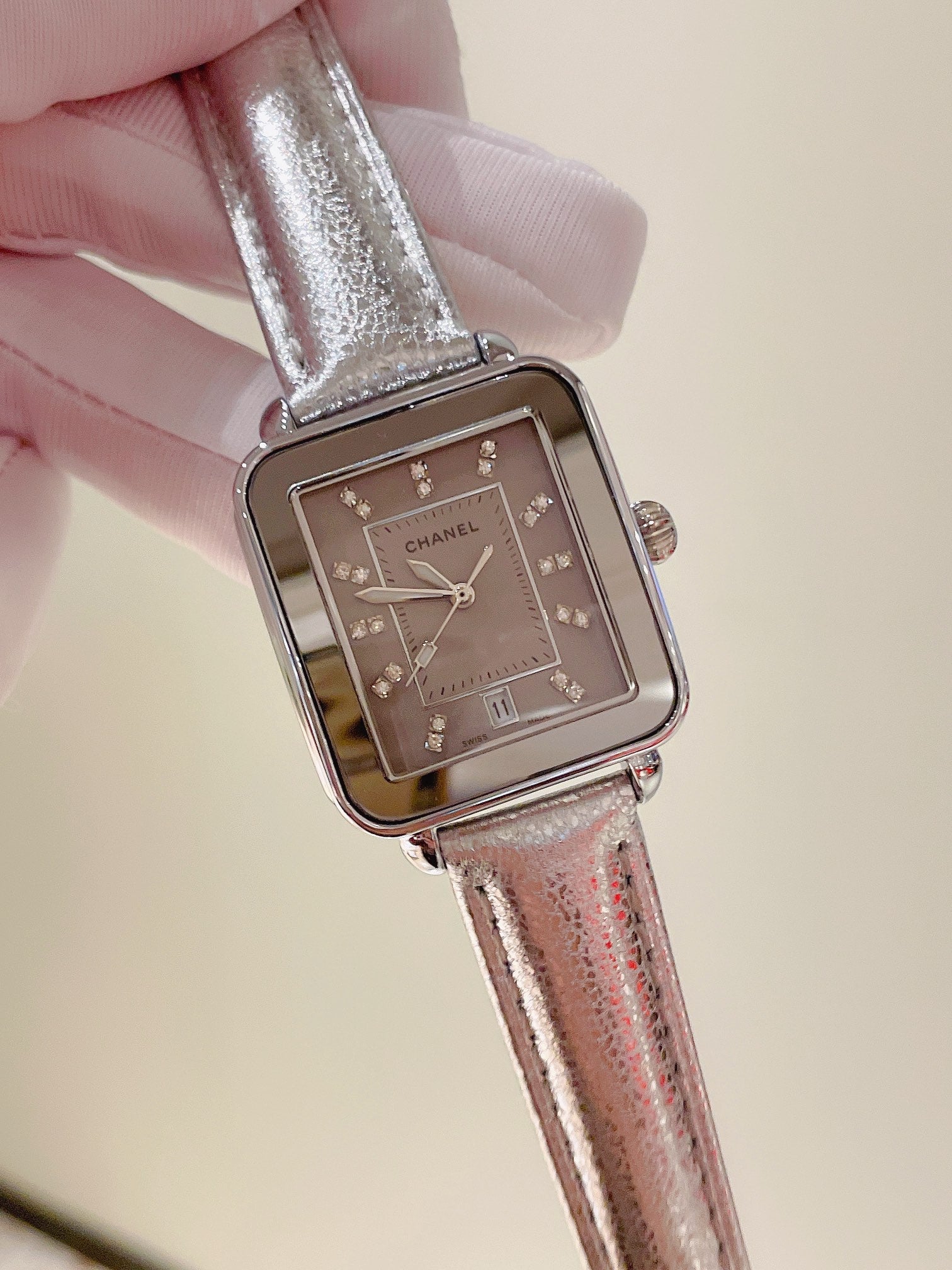 Chanel Première Square Diamond Gold Leather Watch