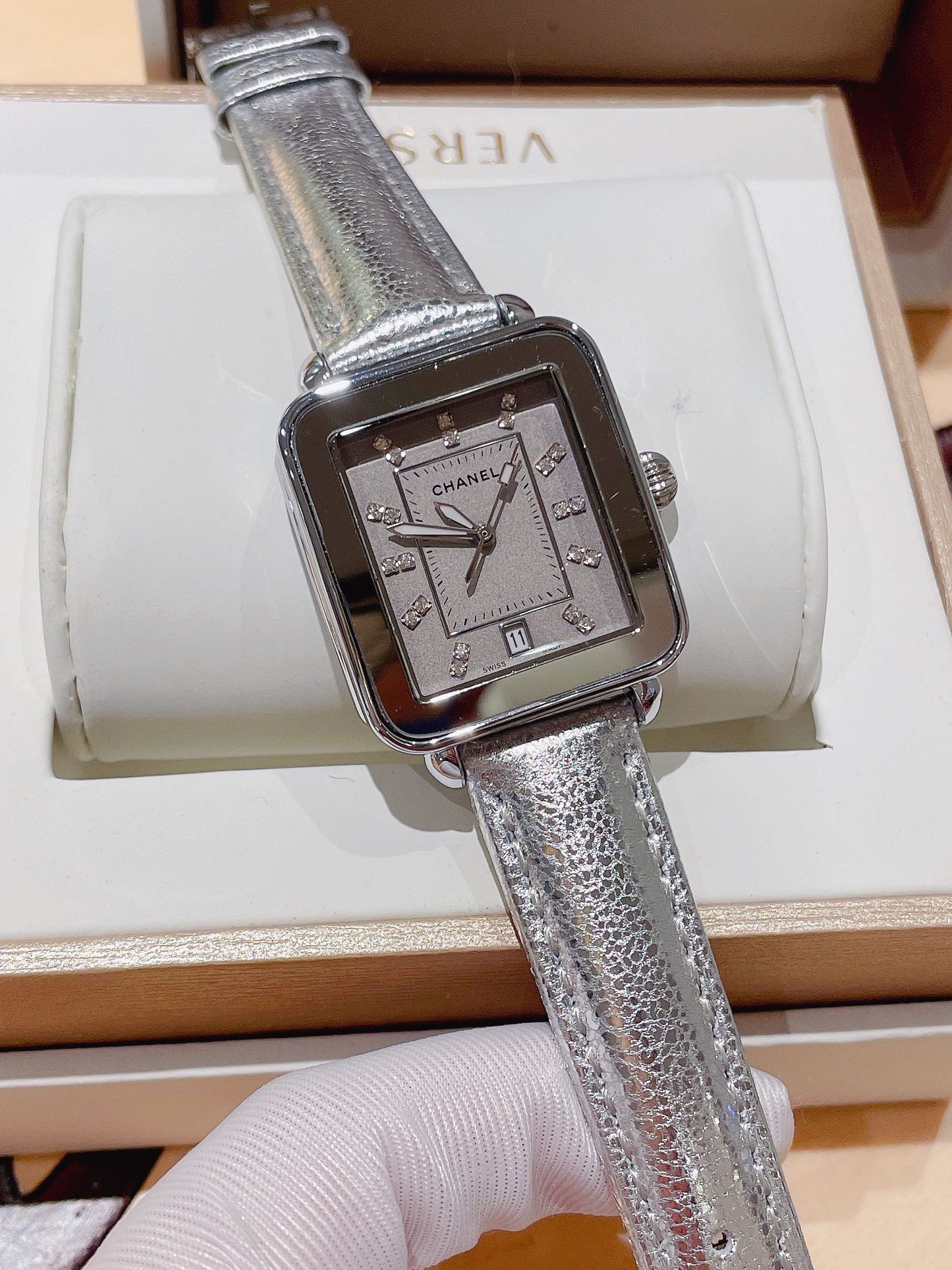 Chanel Première Square Diamond Gold Leather Watch