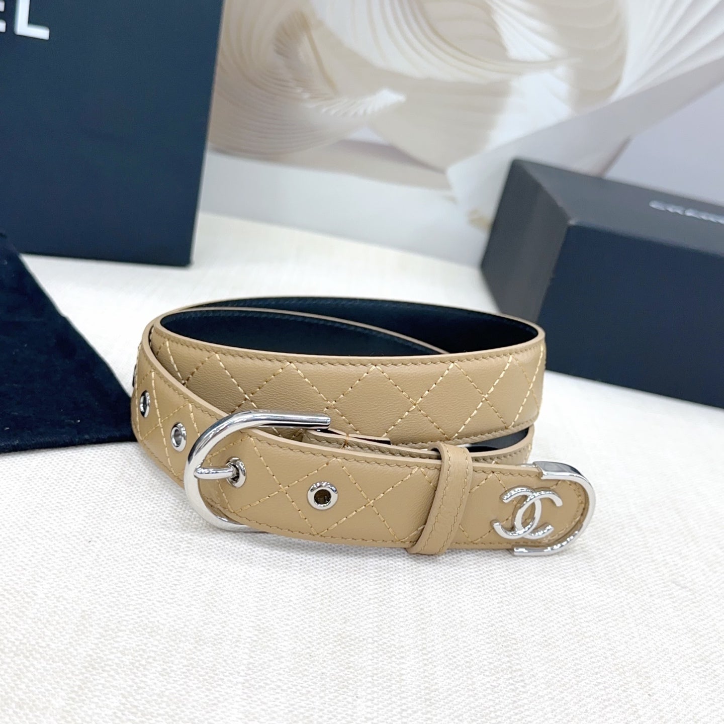 Chanel Quilted Leather Belt with CC Logo