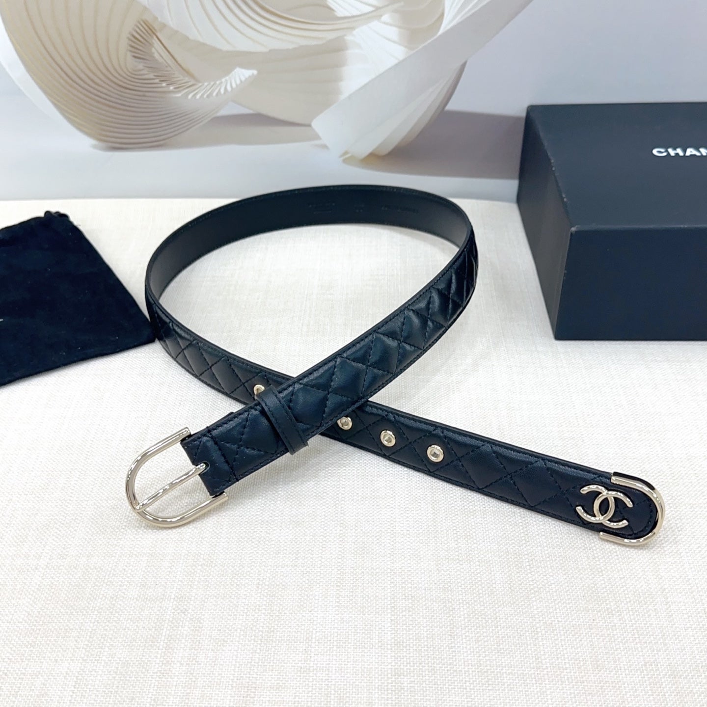 Chanel Quilted Leather Belt with CC Logo