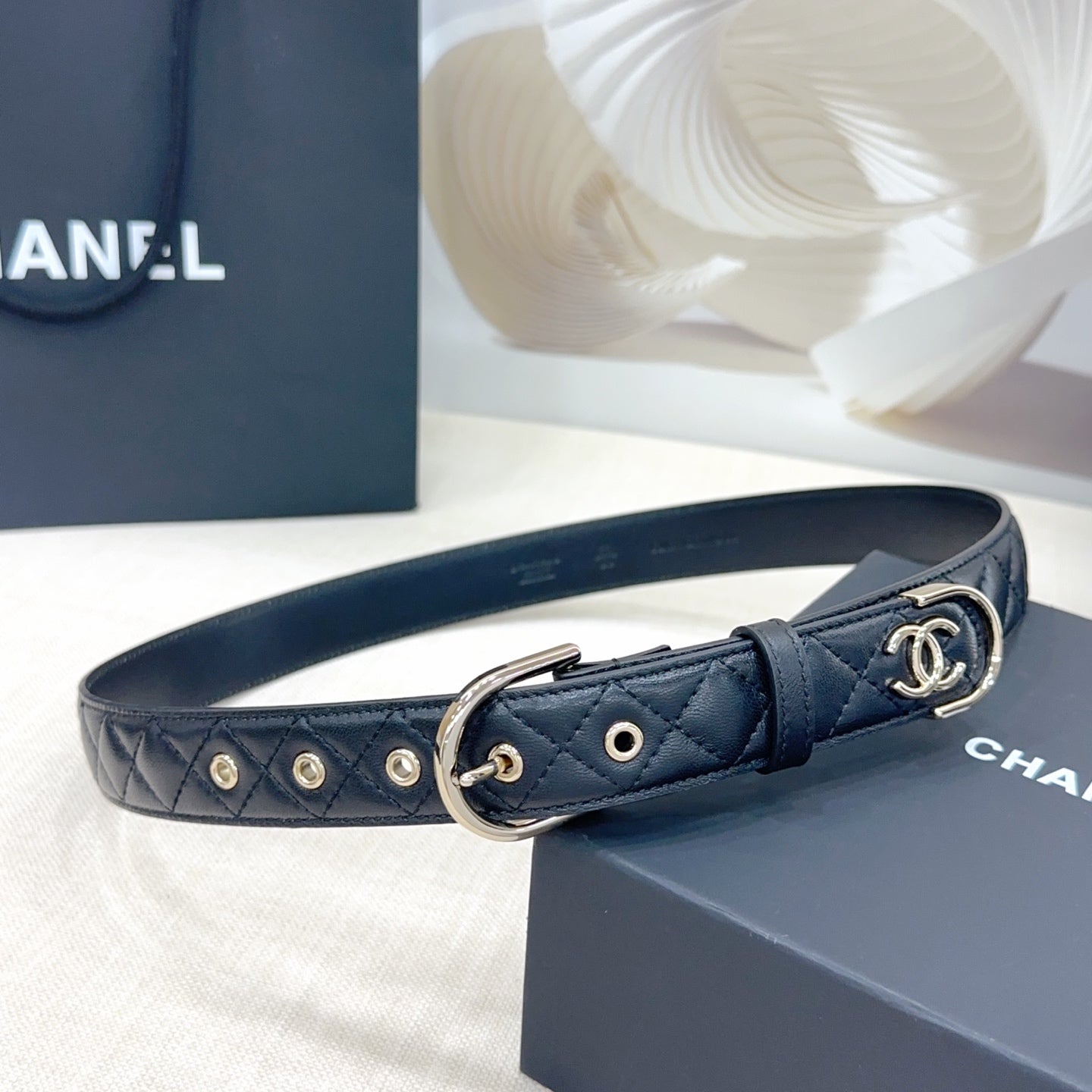 Chanel Quilted Leather Belt with CC Logo