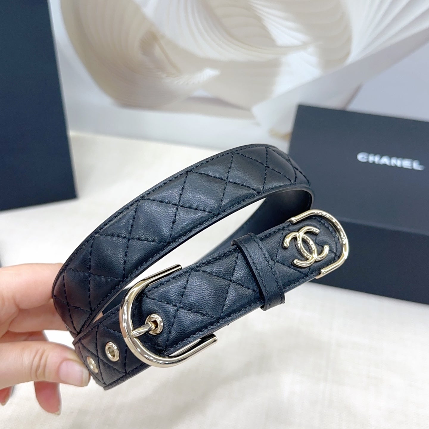 Chanel Quilted Leather Belt with CC Logo