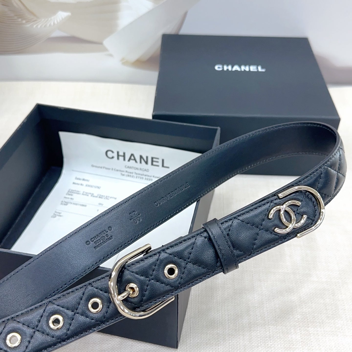 Chanel Quilted Leather Belt with CC Logo