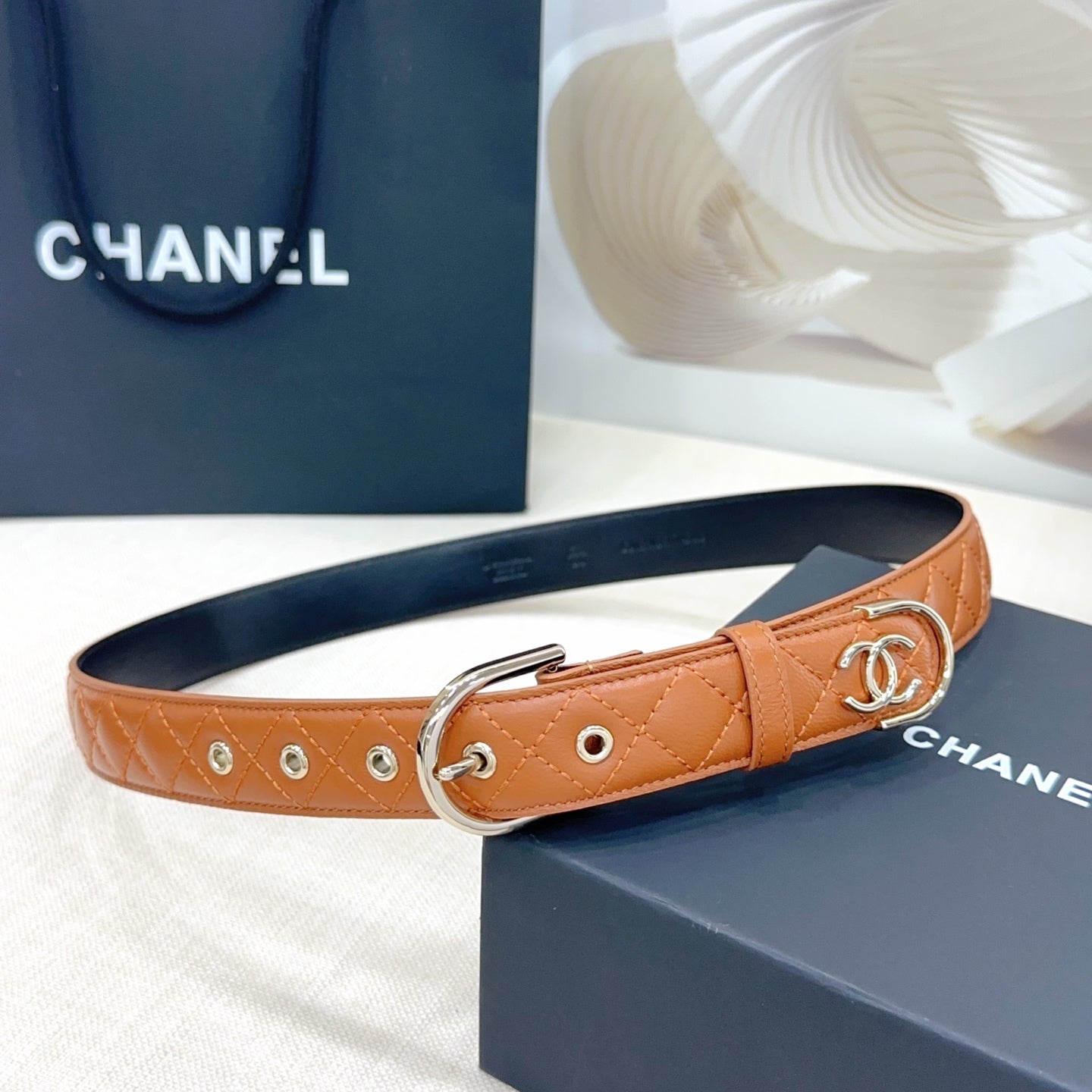 Chanel Quilted Leather Belt with CC Logo