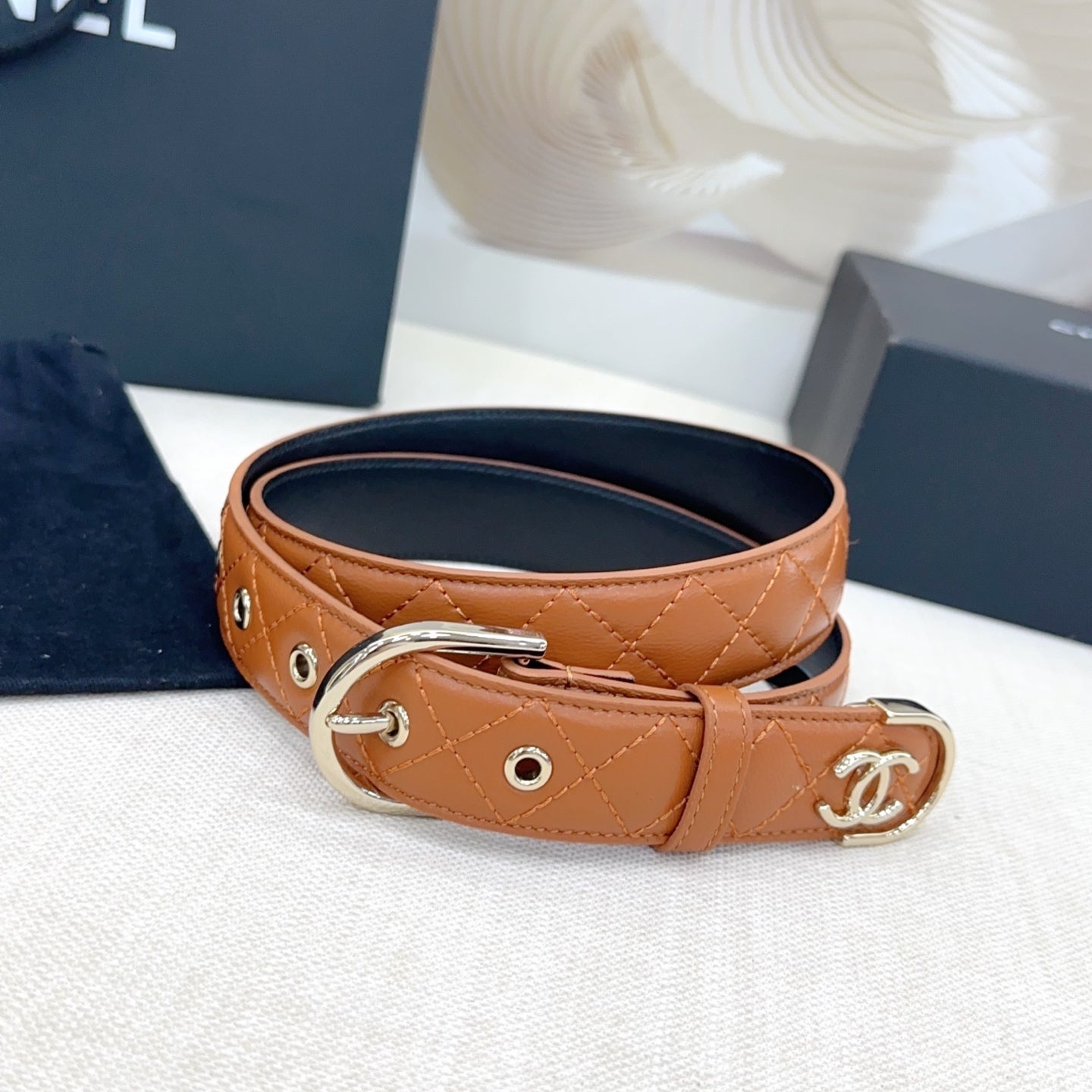 Chanel Quilted Leather Belt with CC Logo
