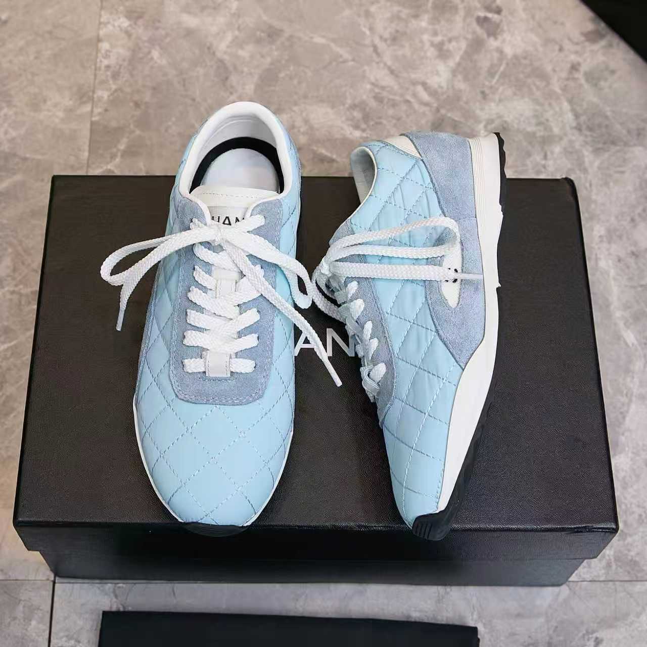 Chanel Quilted Calfskin & Suede Lace-Up Sneakers