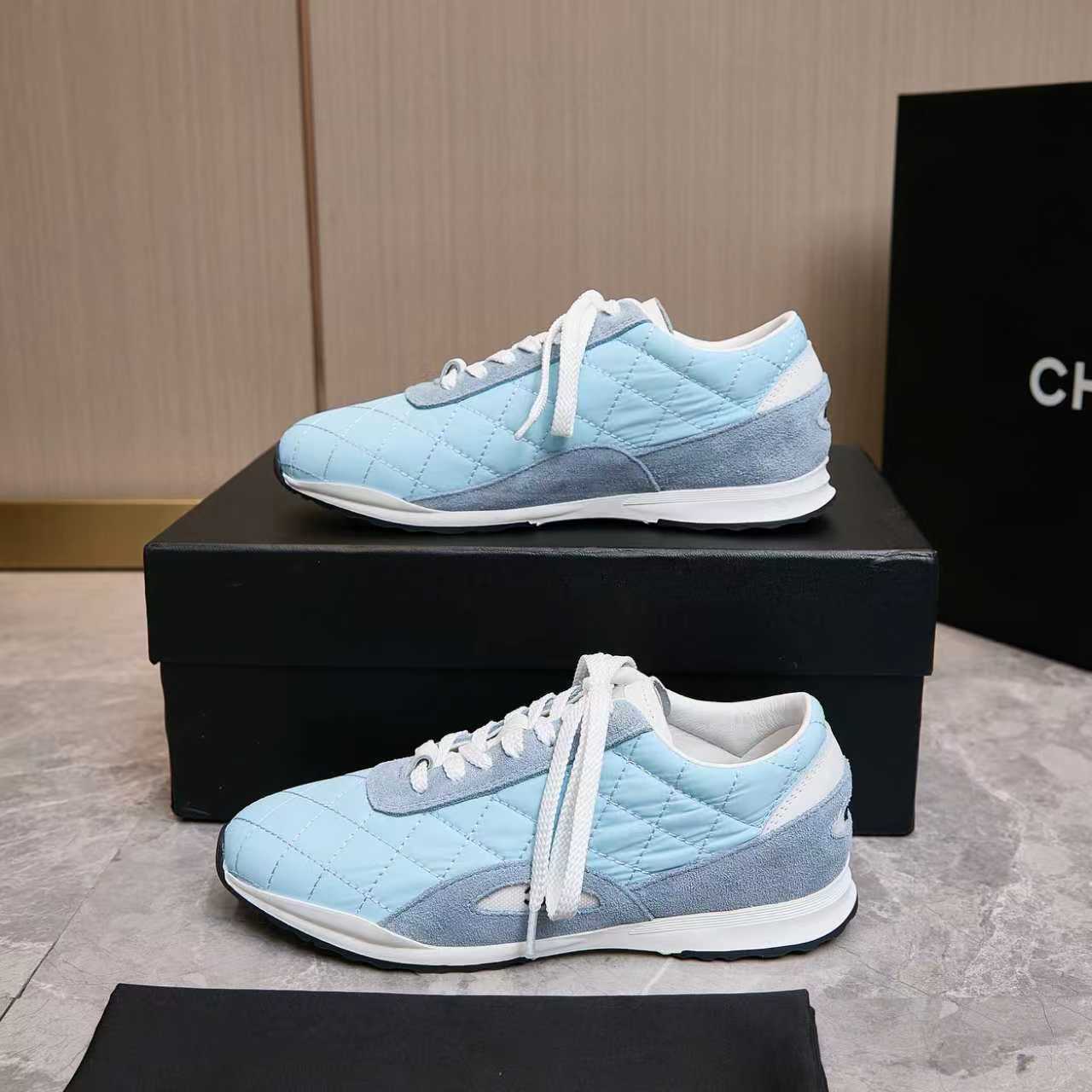 Chanel Quilted Calfskin & Suede Lace-Up Sneakers