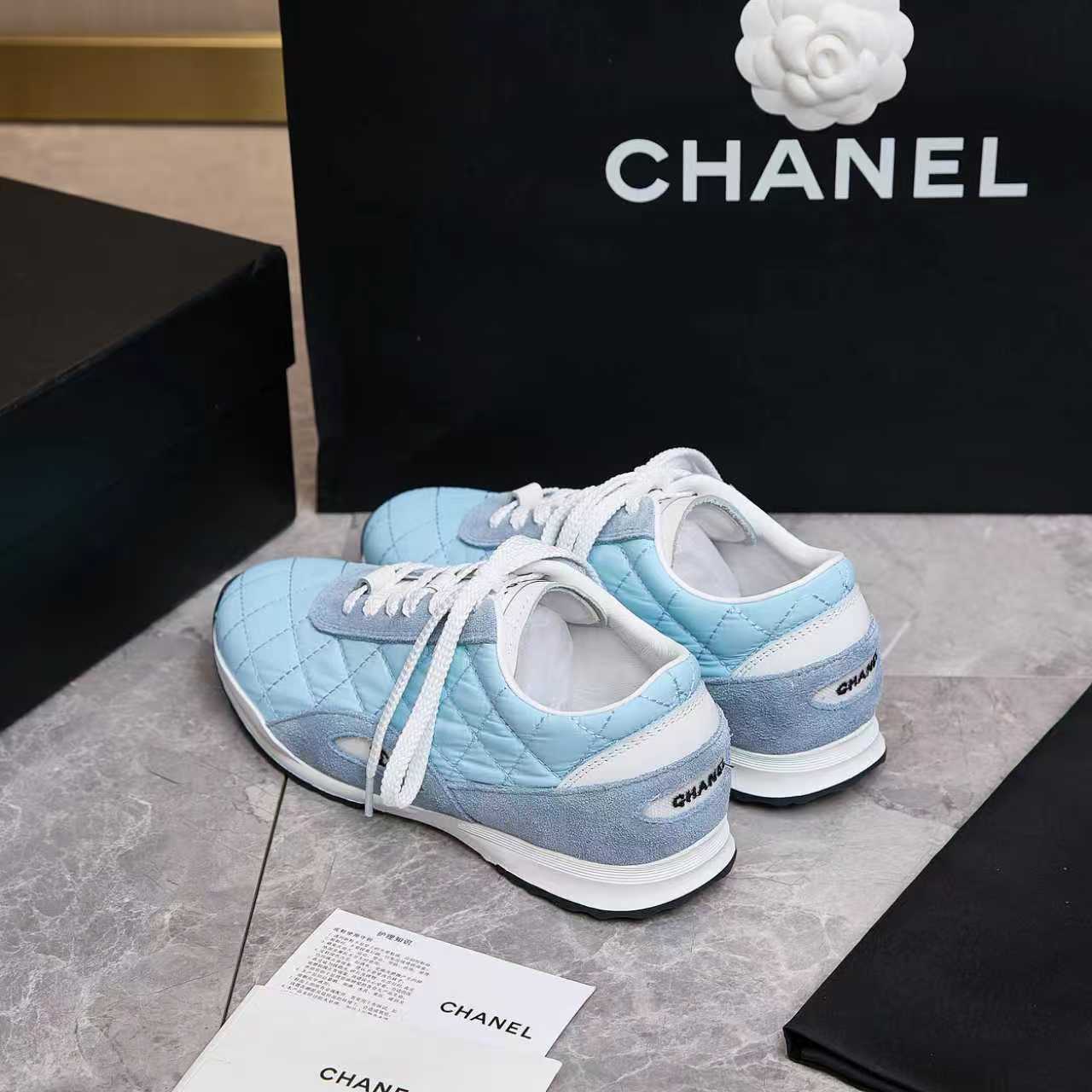 Chanel Quilted Calfskin & Suede Lace-Up Sneakers