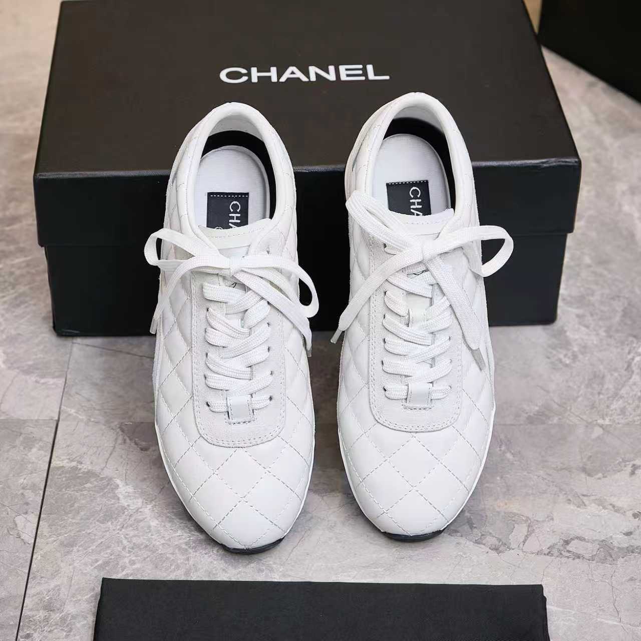 Chanel Quilted Calfskin & Suede Lace-Up Sneakers