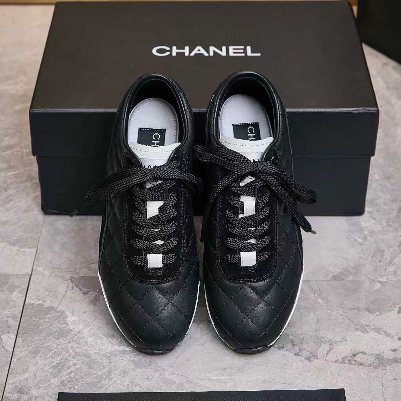 Chanel Quilted Calfskin & Suede Lace-Up Sneakers