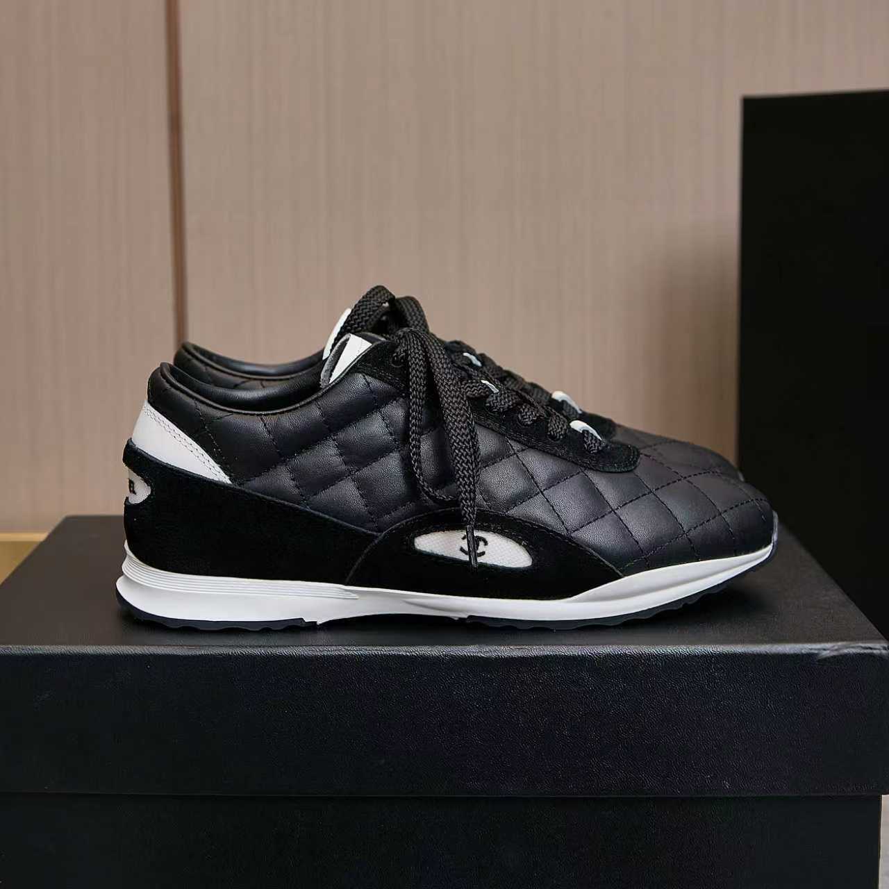 Chanel Quilted Calfskin & Suede Lace-Up Sneakers