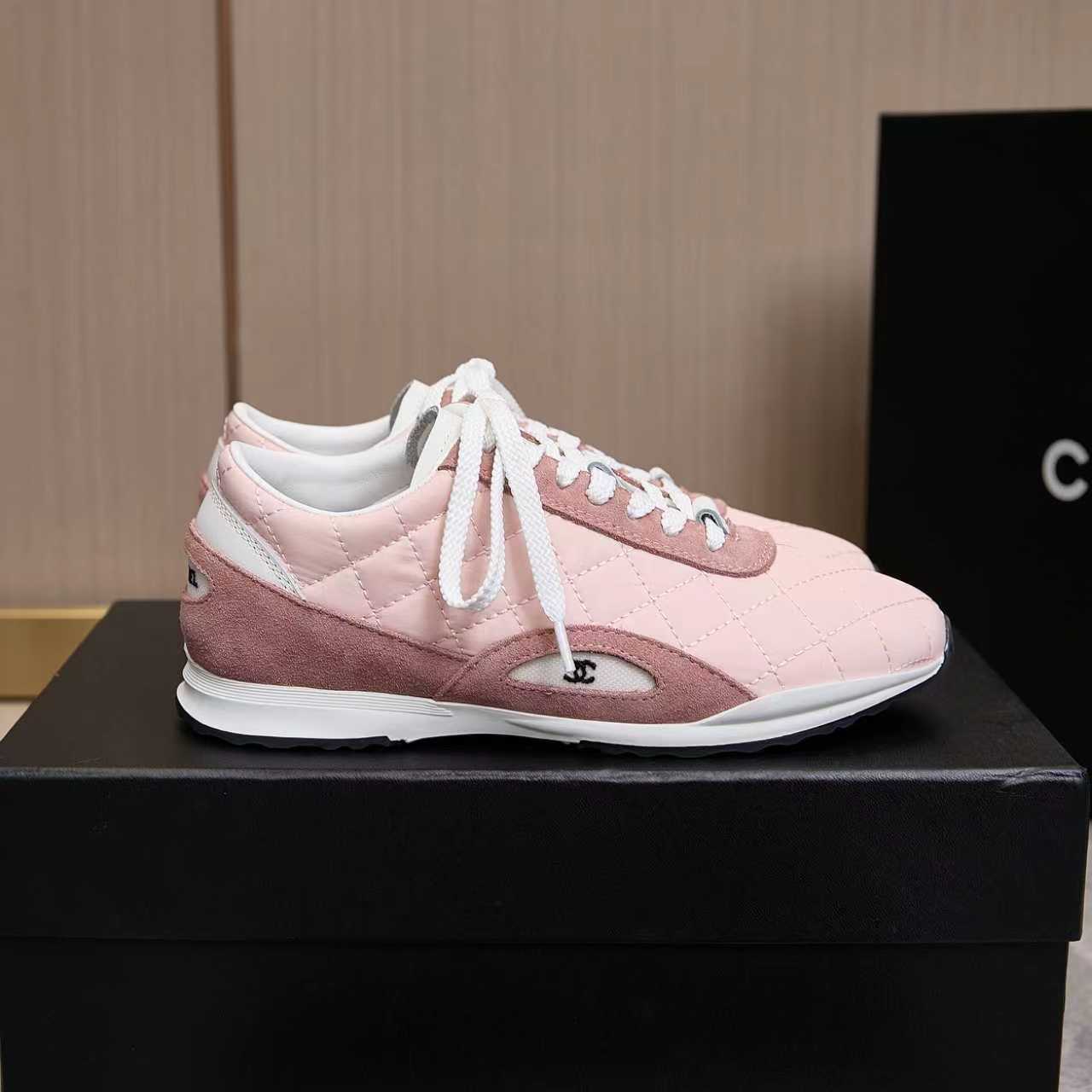 Chanel Quilted Calfskin & Suede Lace-Up Sneakers