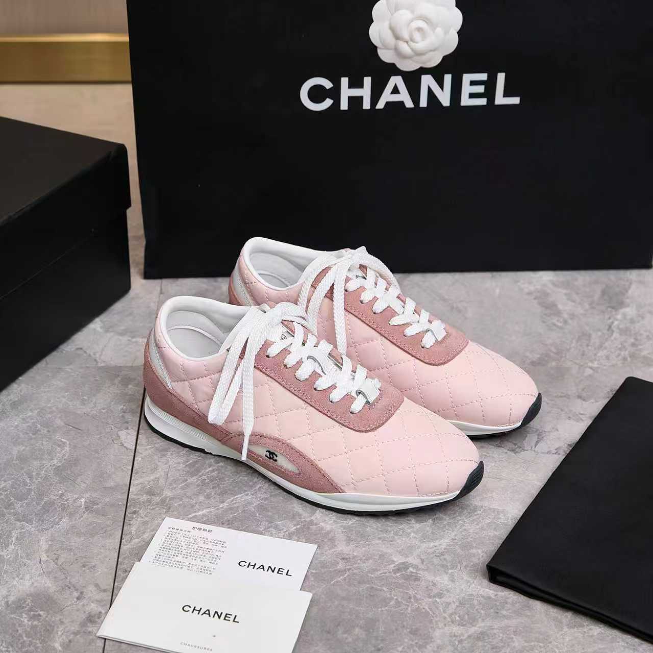 Chanel Quilted Calfskin & Suede Lace-Up Sneakers