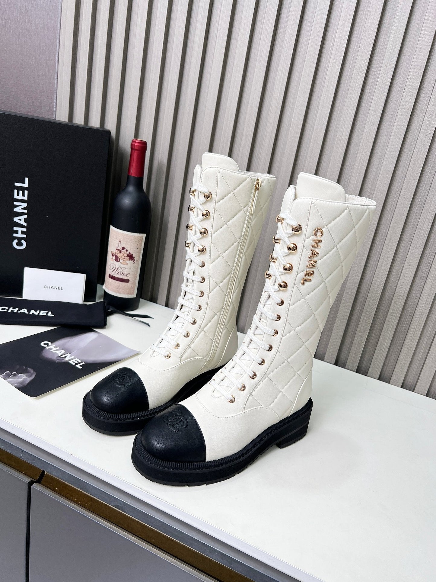 Chanel Quilted Lace-Up Combat long Boots