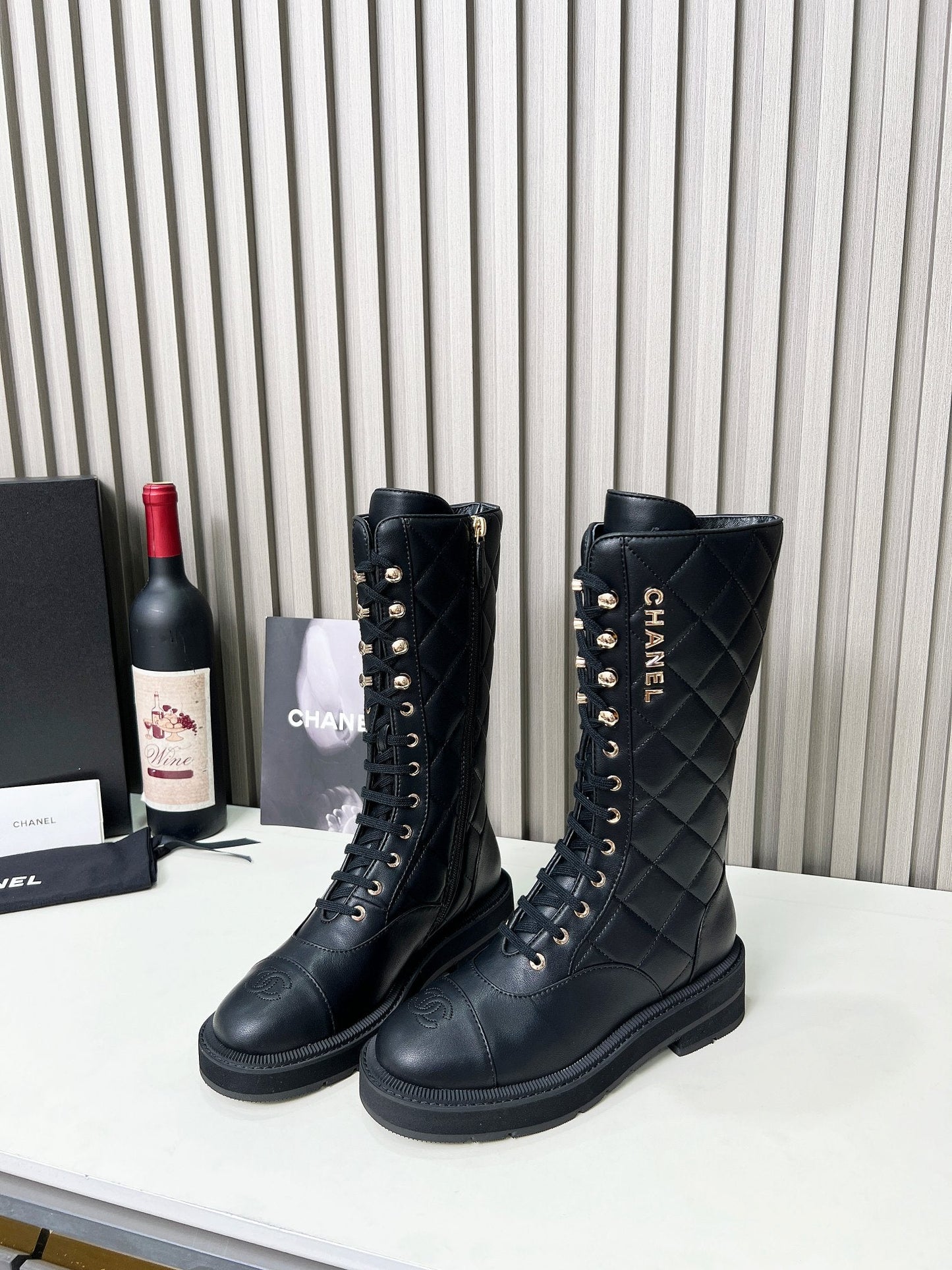 Chanel Quilted Lace-Up Combat long Boots