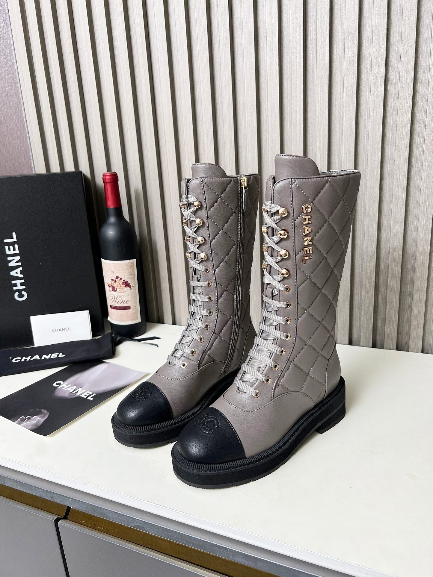 Chanel Quilted Lace-Up Combat long Boots