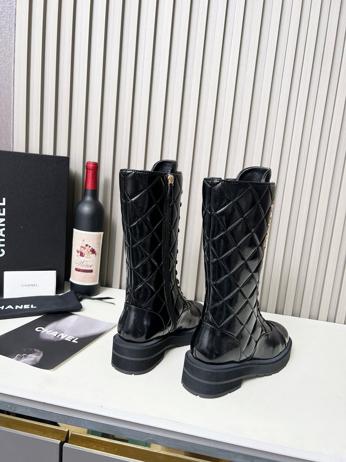 Chanel Quilted Lace-Up Combat long Boots