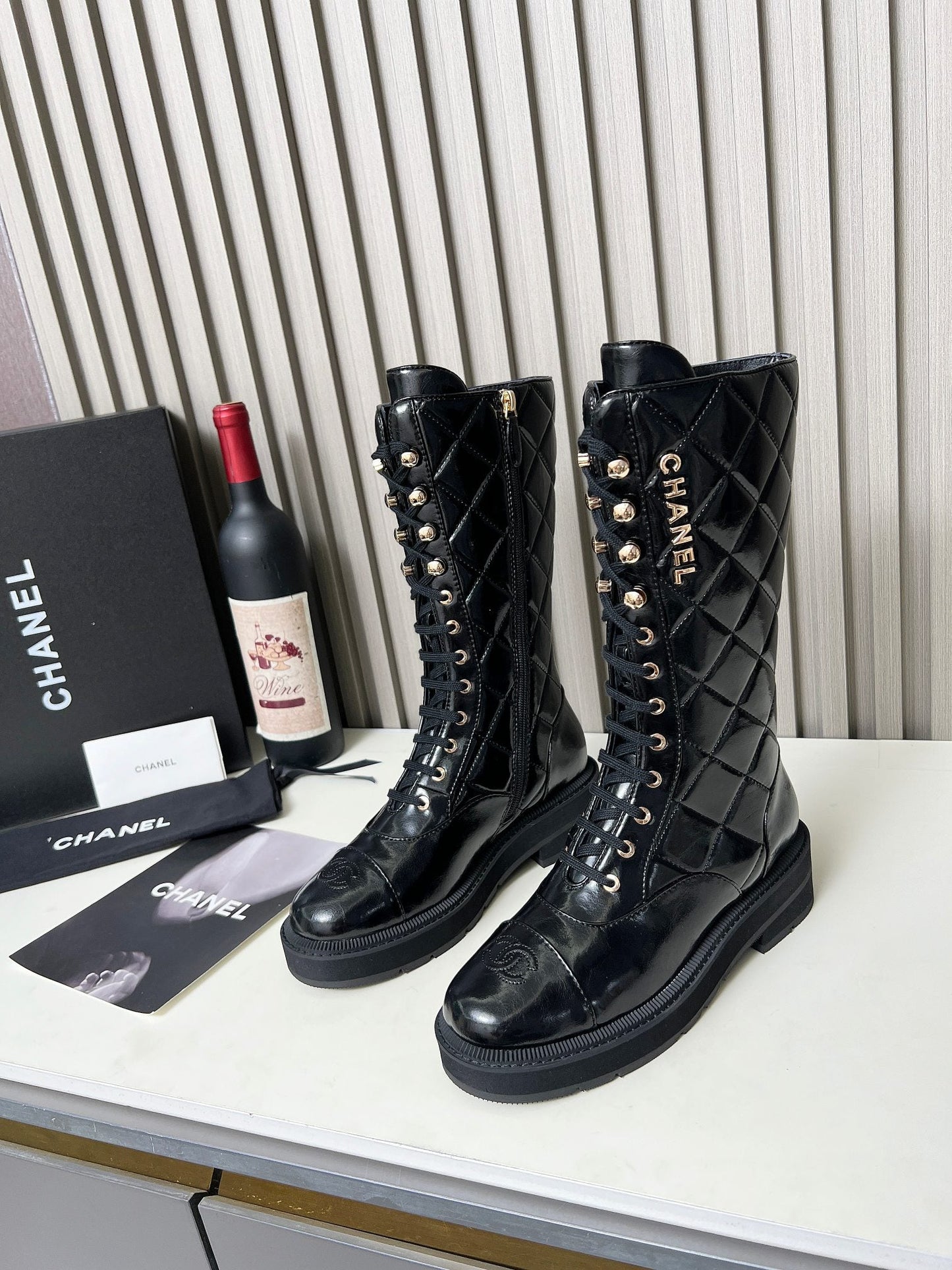 Chanel Quilted Lace-Up Combat long Boots