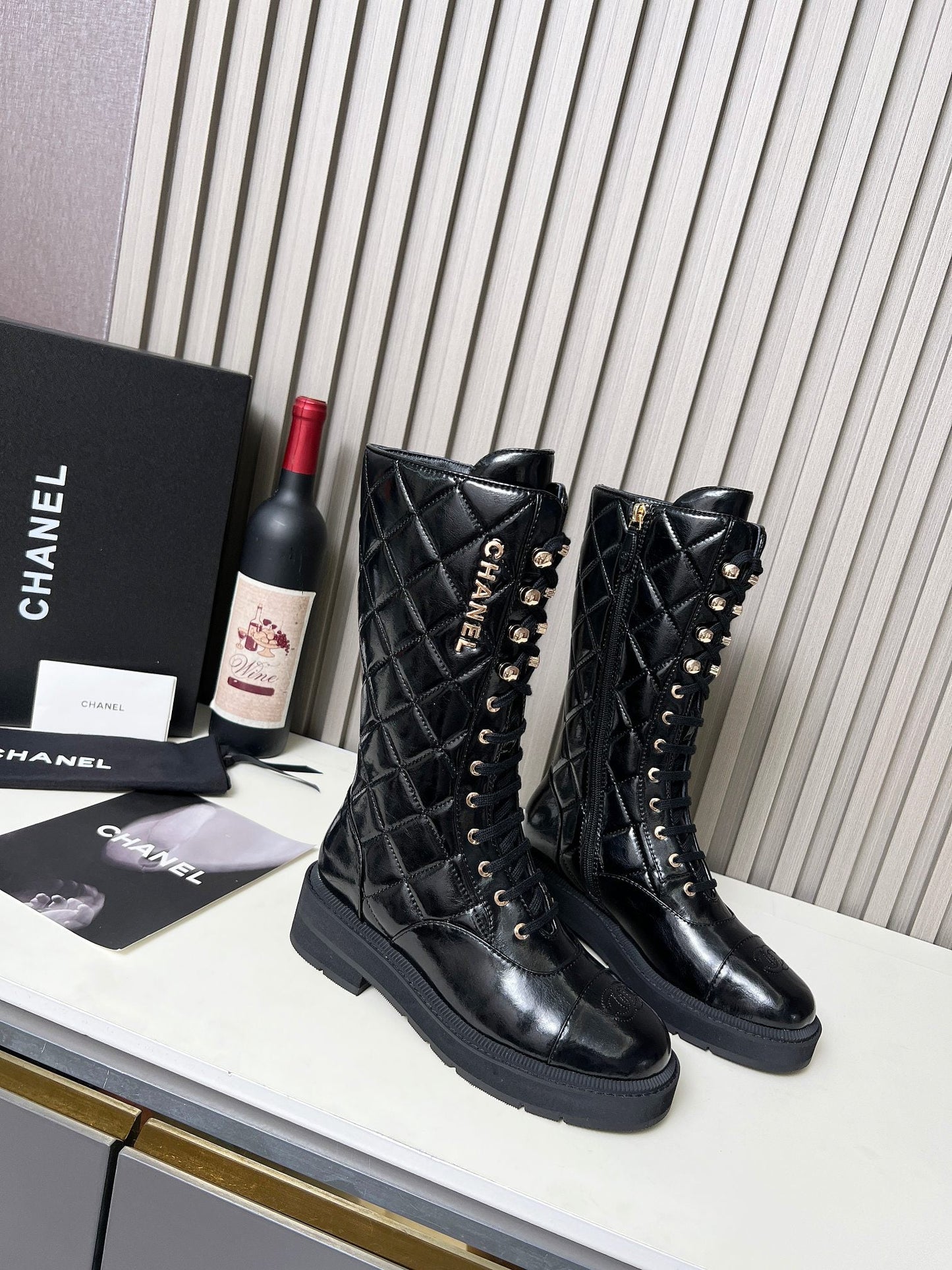 Chanel Quilted Lace-Up Combat long Boots