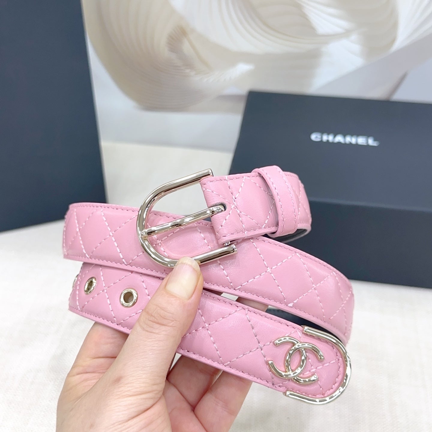 Chanel Quilted Leather Belt with CC Logo