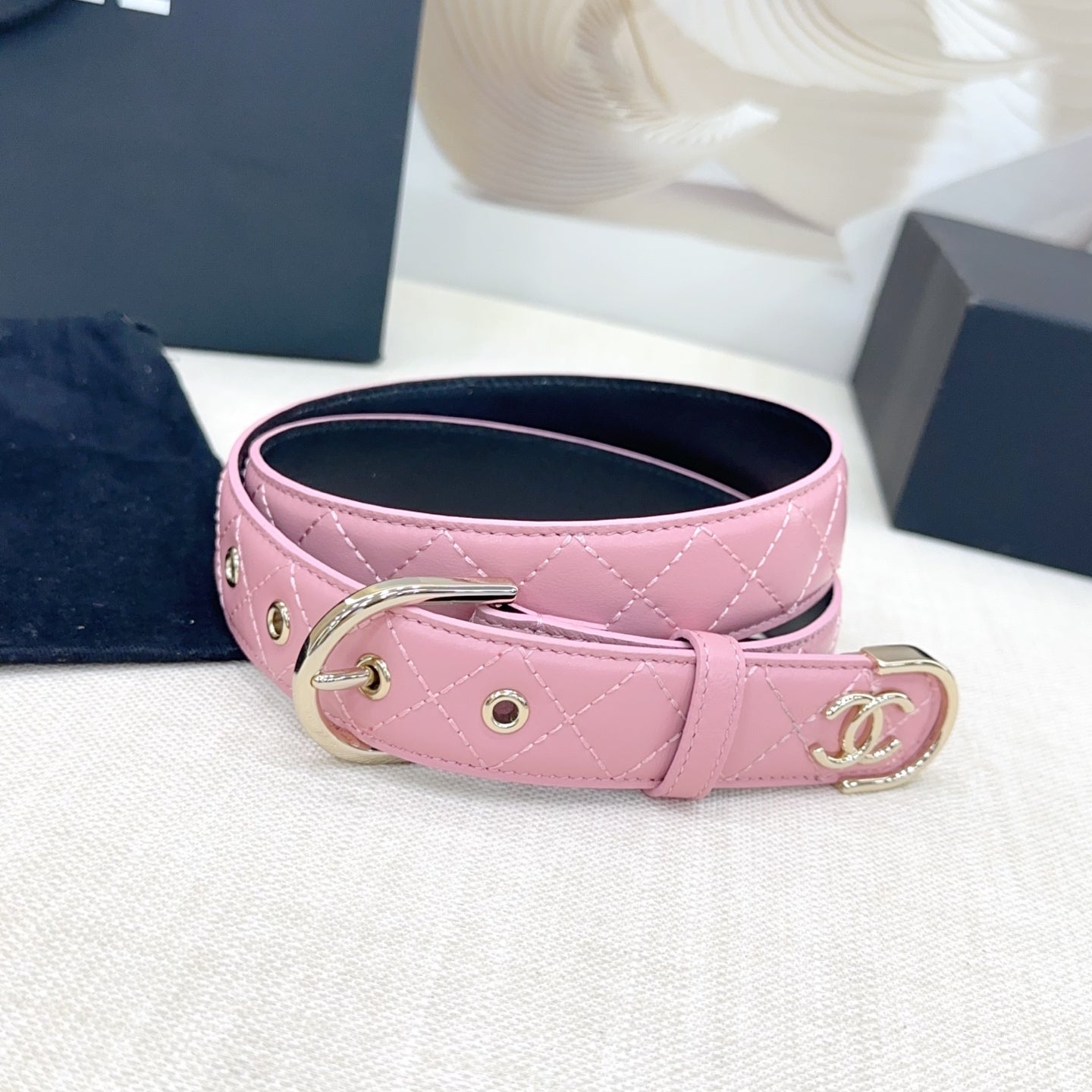 Chanel Quilted Leather Belt with CC Logo