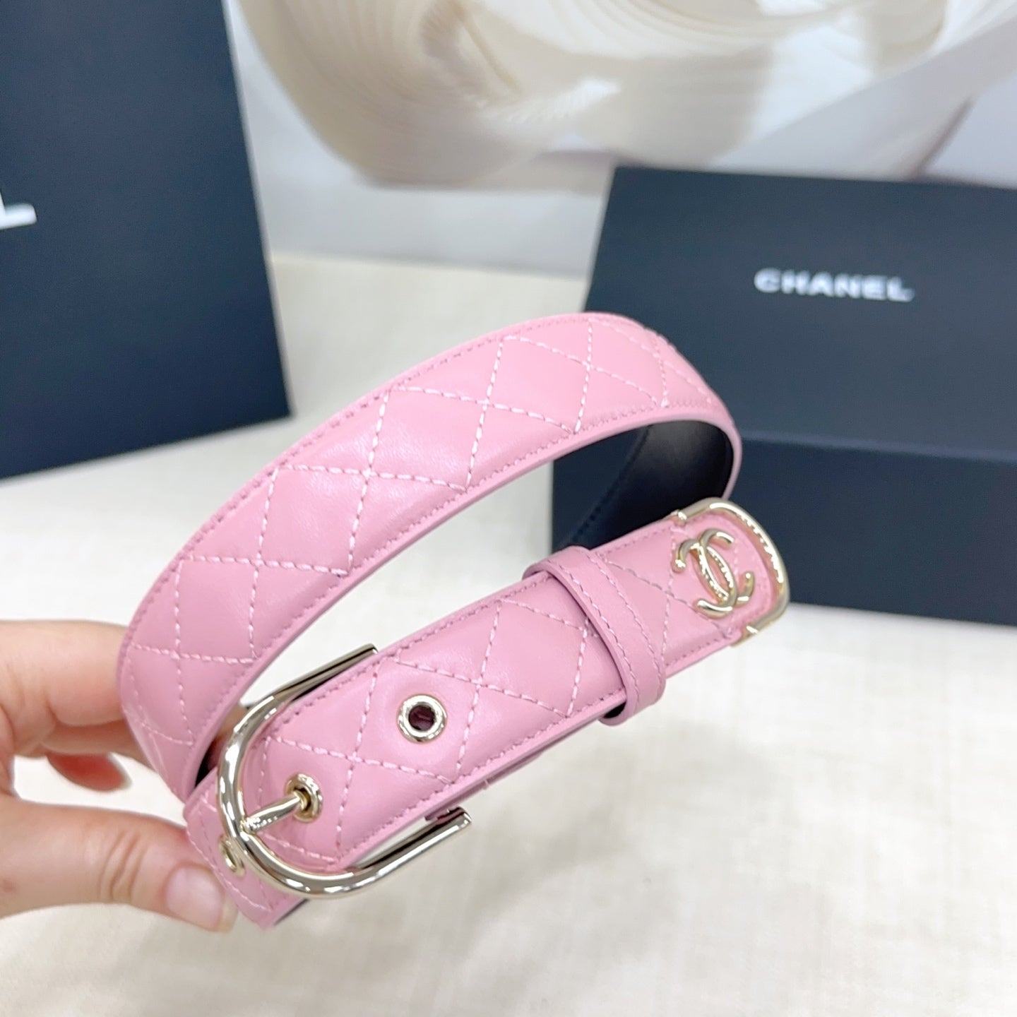 Chanel Quilted Leather Belt with CC Logo