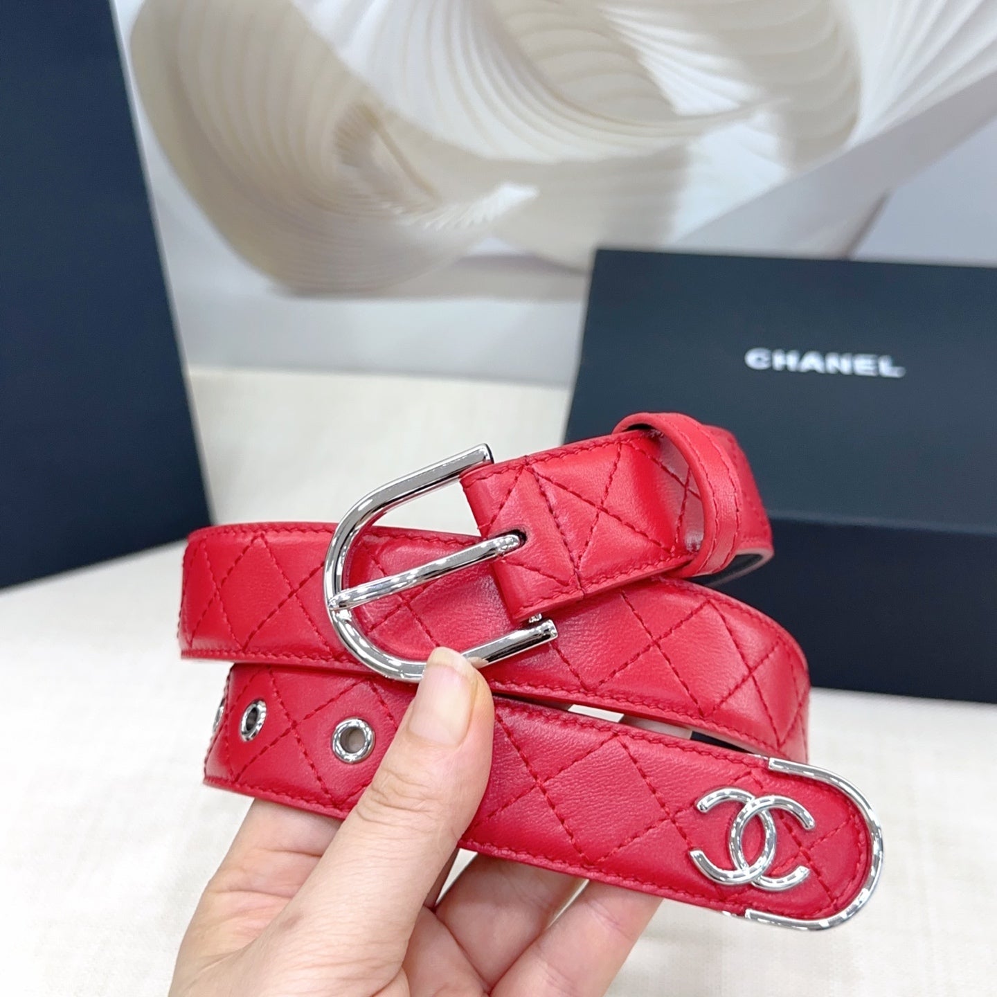 Chanel Quilted Leather Belt with CC Logo