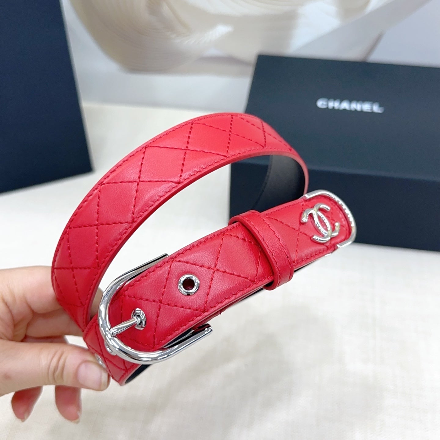 Chanel Quilted Leather Belt with CC Logo