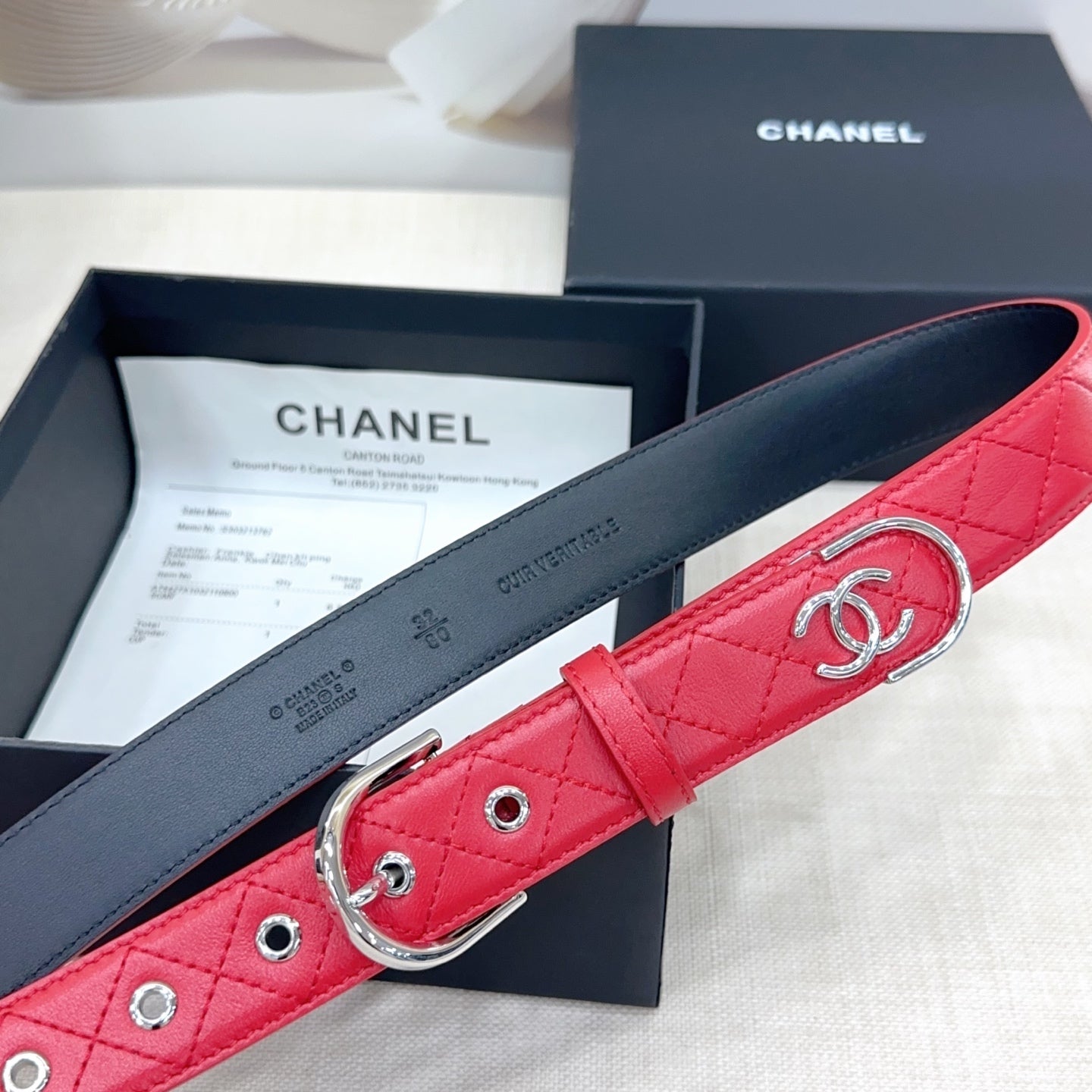 Chanel Quilted Leather Belt with CC Logo