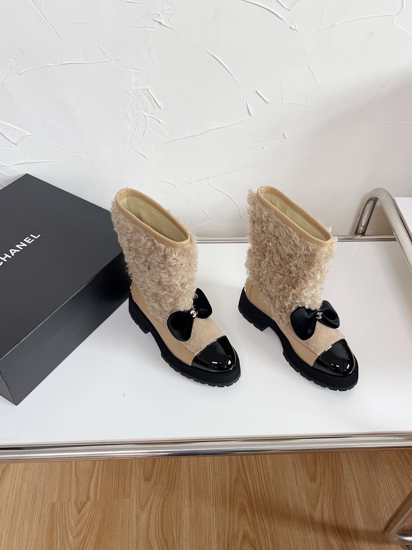 Chanel Shearling Bow Snow Boots