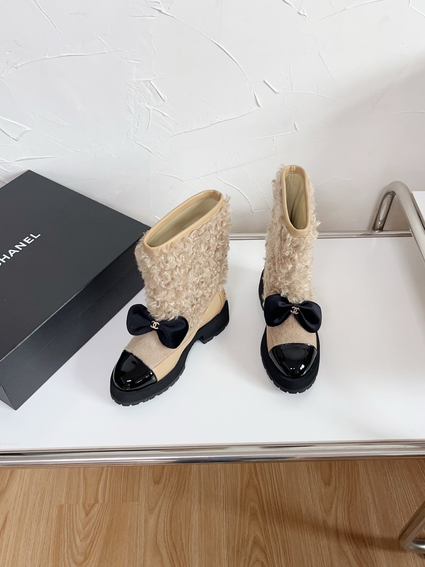 Chanel Shearling Bow Snow Boots