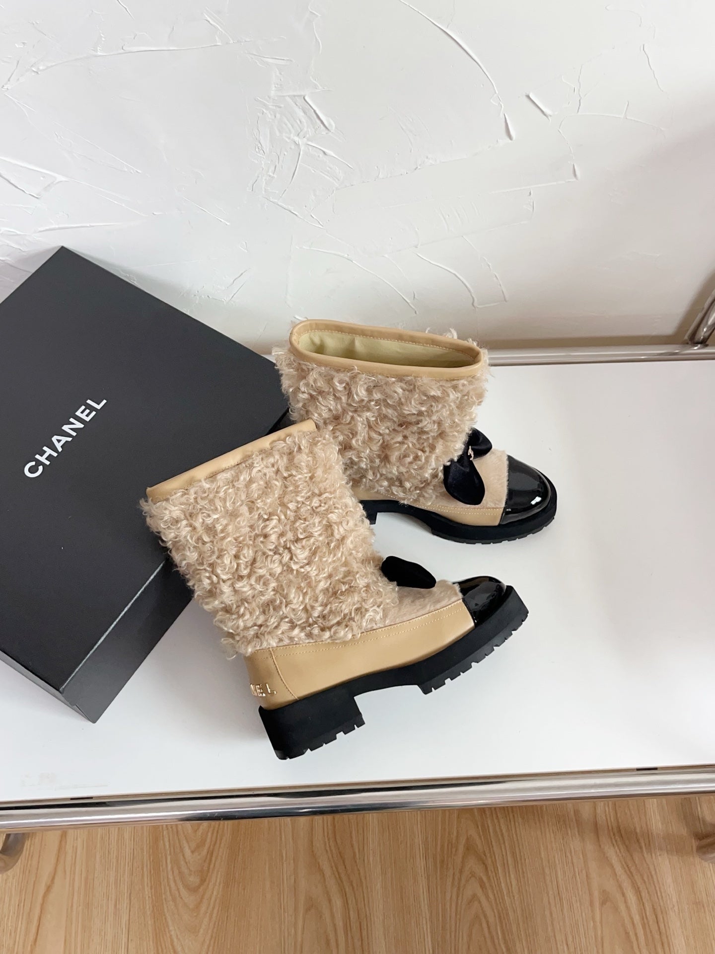 Chanel Shearling Bow Snow Boots