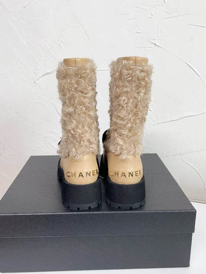 Chanel Shearling Bow Snow Boots