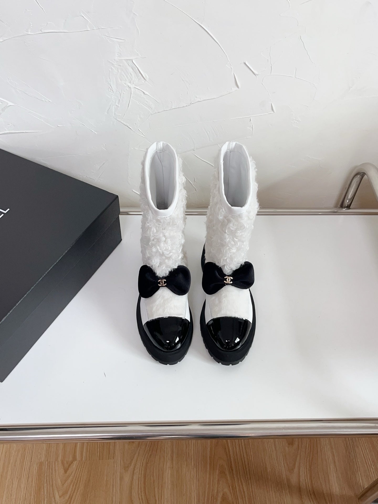Chanel Shearling Bow Snow Boots