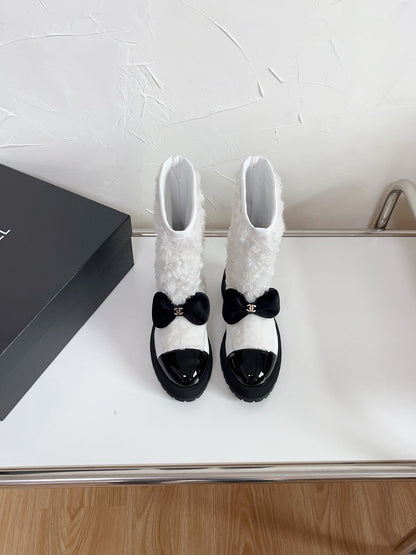 Chanel Shearling Bow Snow Boots