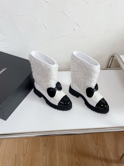 Chanel Shearling Bow Snow Boots