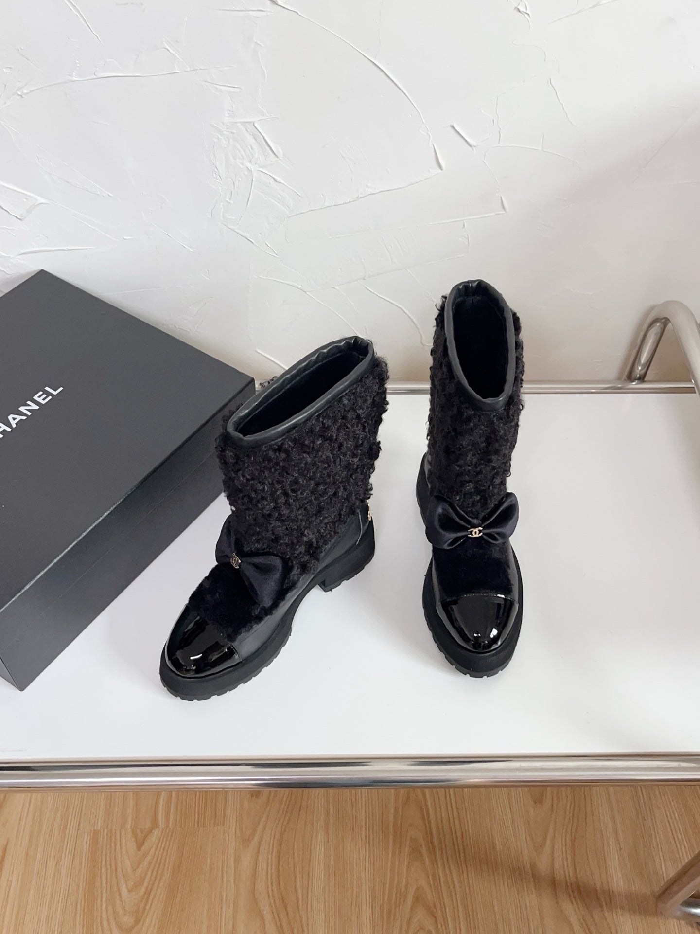 Chanel Shearling Bow Snow Boots