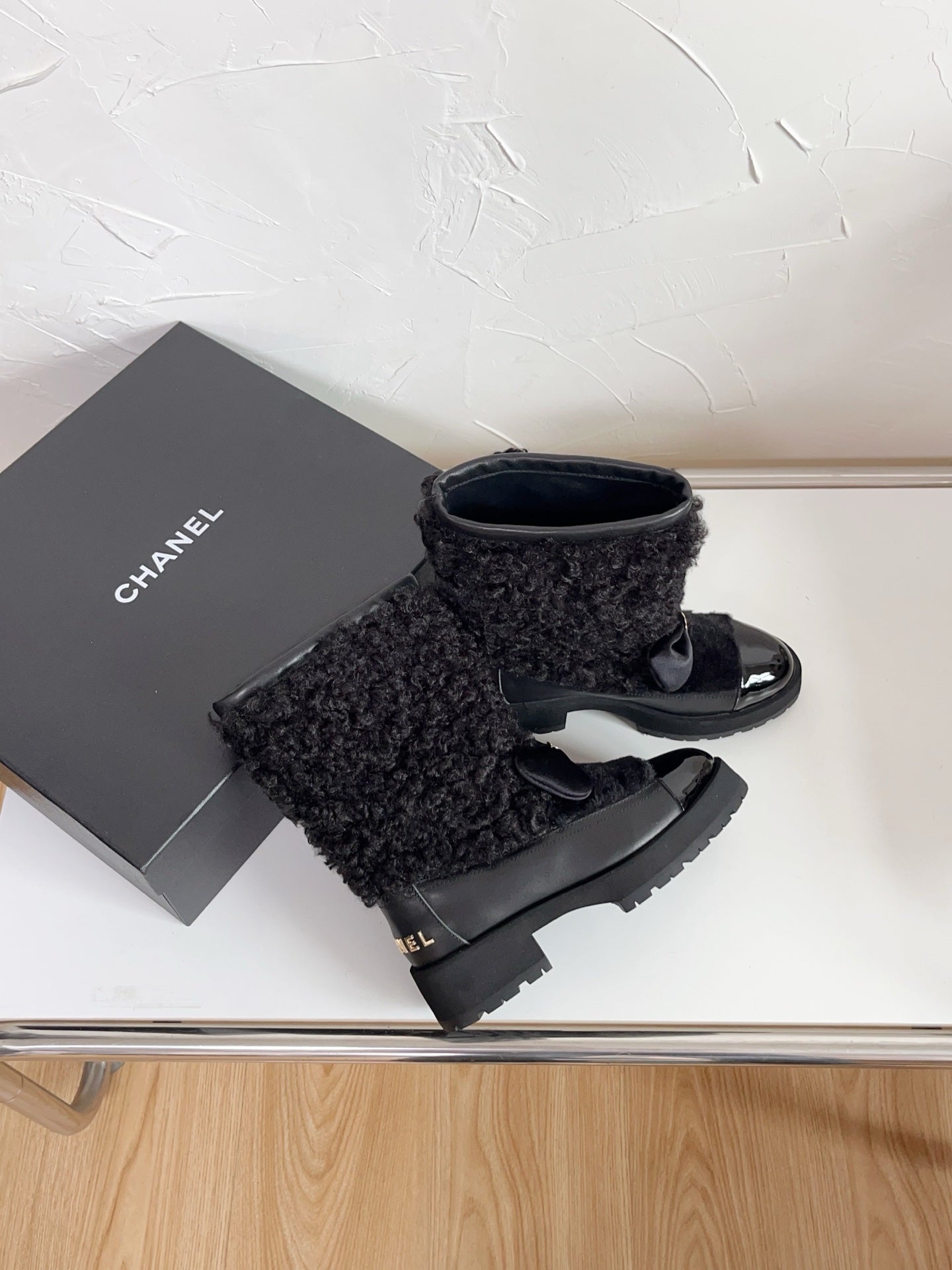Chanel Shearling Bow Snow Boots