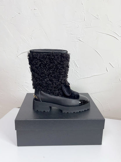 Chanel Shearling Bow Snow Boots