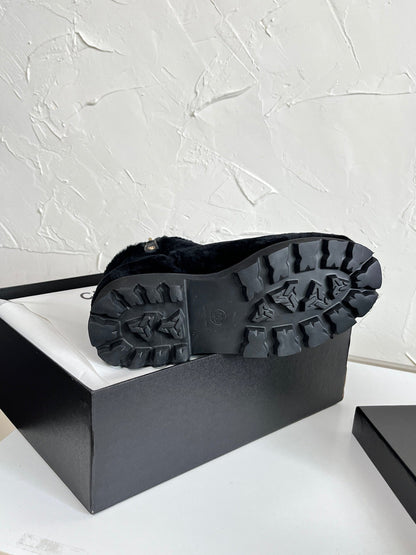 Chanel Shearling Lambskin Logo Ankle Boots