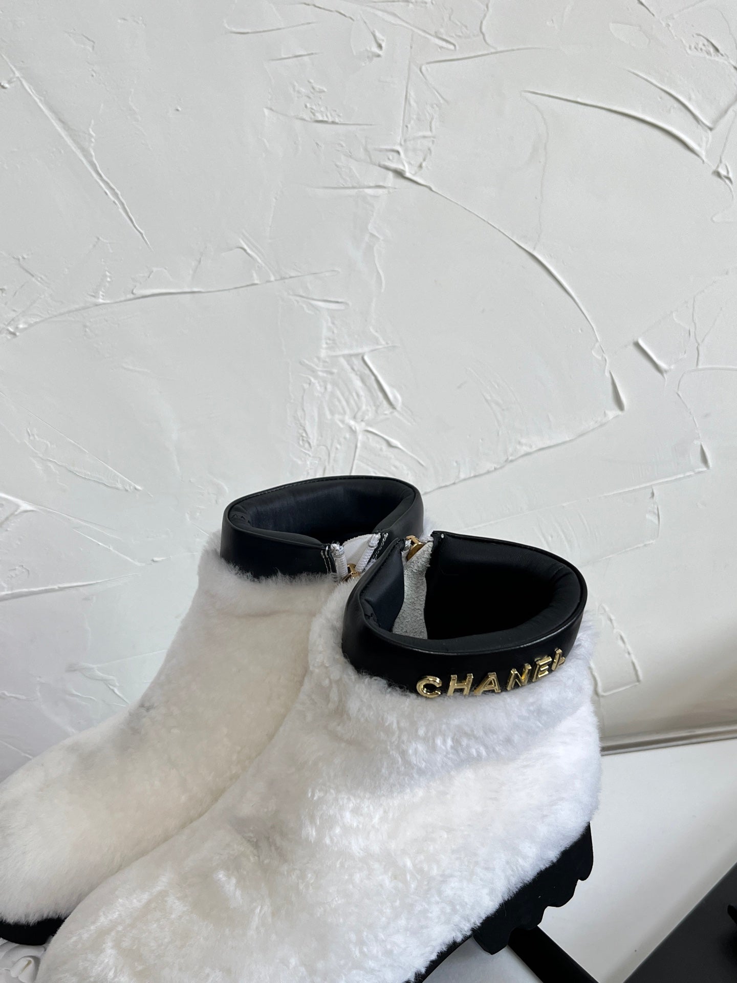 Chanel Shearling Lambskin Logo Ankle Boots
