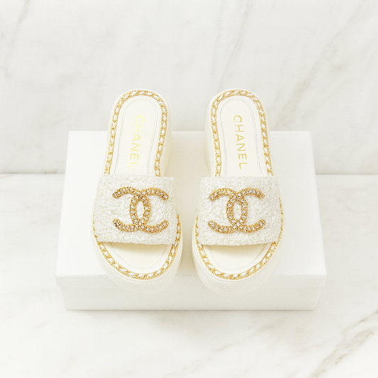 Chanel Tweed Slide Sandals